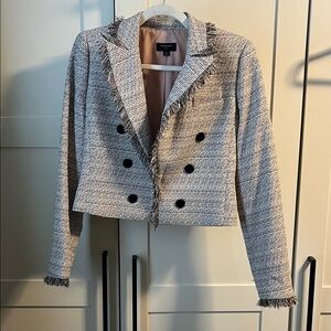 Tahari ASL Women's Black Pink and White Tweed Cropped Blazer